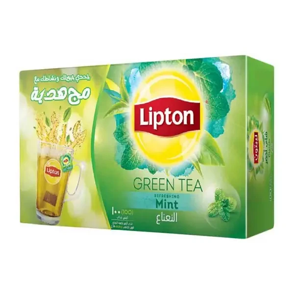 ليبتون 100 فتله  اخضر بالنعناع+ مج هديه
